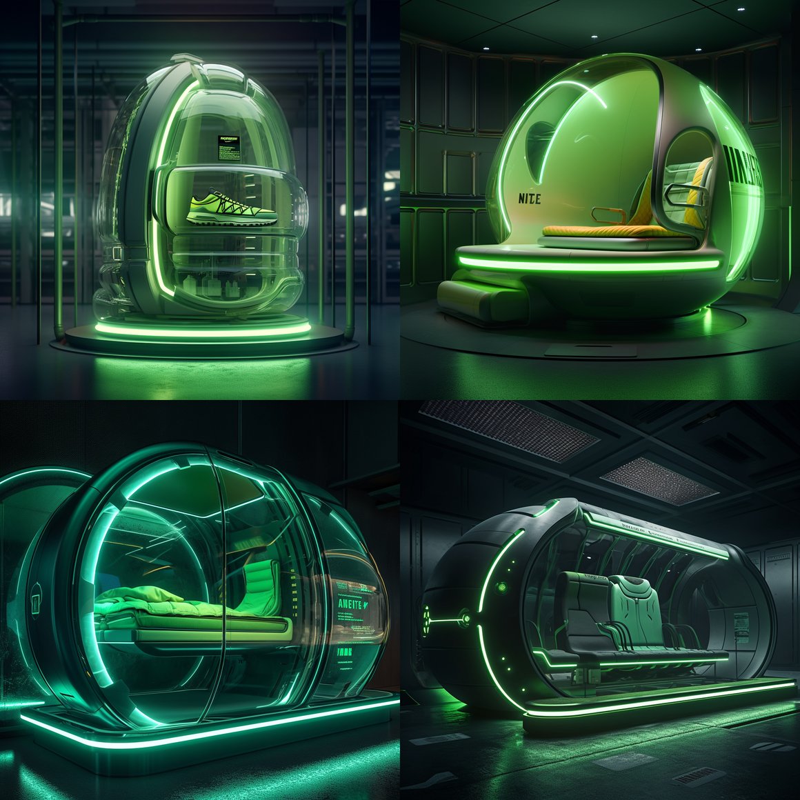The Green Capsule Concept in Nike Neon Luxury - A Mid-Journey Avant-garde Architectural Design