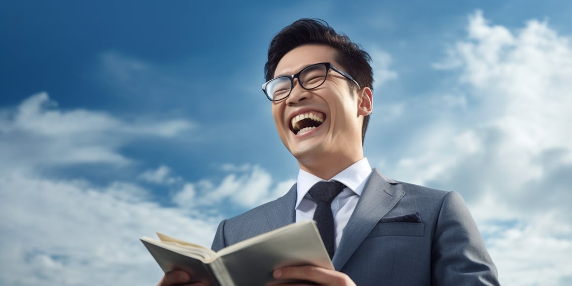 A Successful Asian Businessman Against The Sky Backdrop