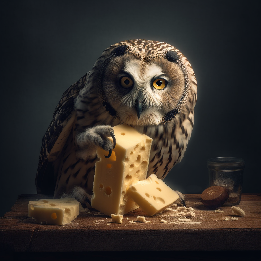Midnight Feast: A Majestic Owl's Swiss Cheese Encounter