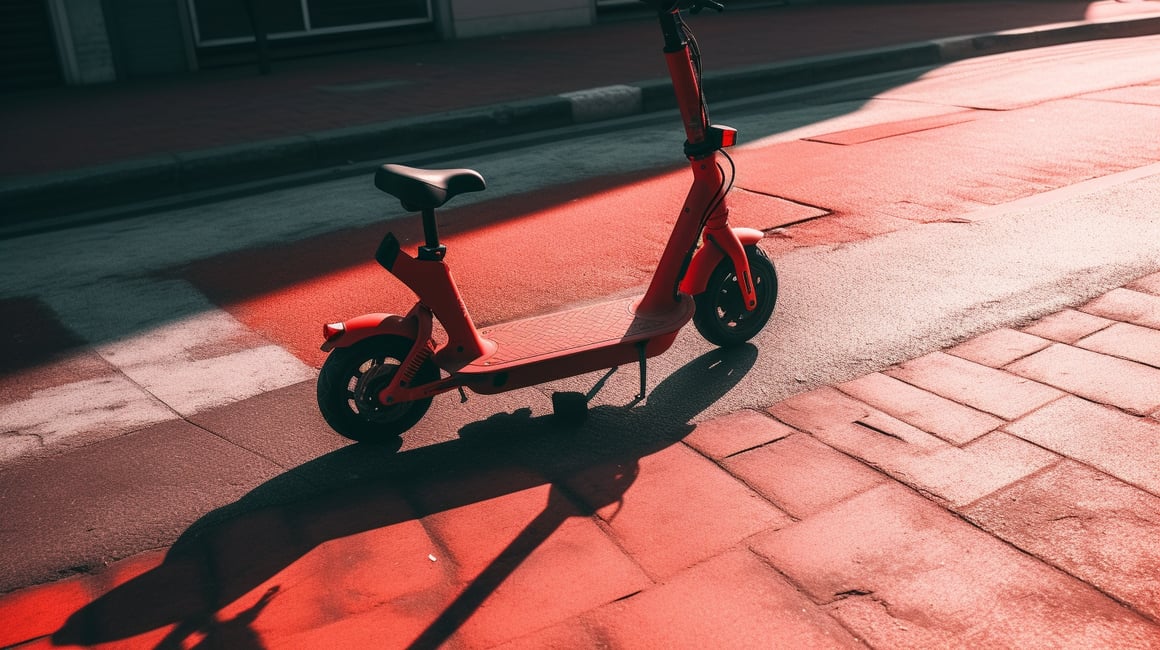 Midday Electric Scooter Journey in Vibrant Red Hues