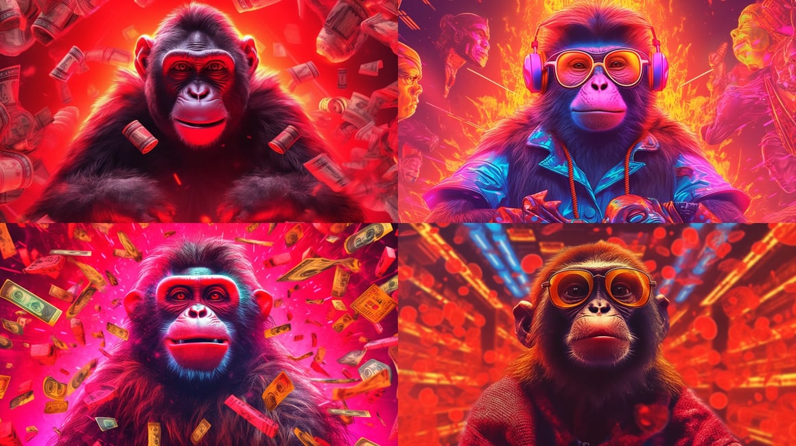Neon Red Monopoly: Monkey's Mid-Journey Money Quest