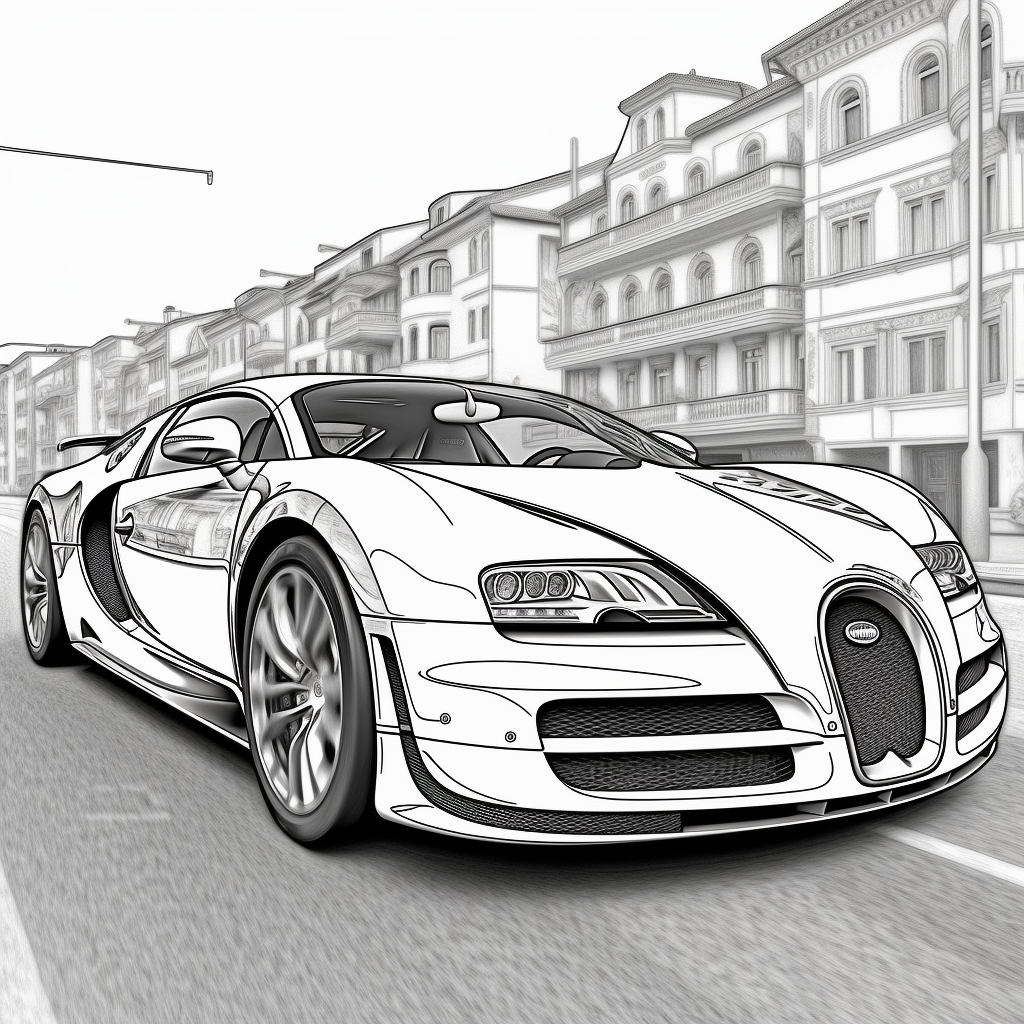 Detailed Bugatti Veyron Super Sport Coloring Book Design Prompt