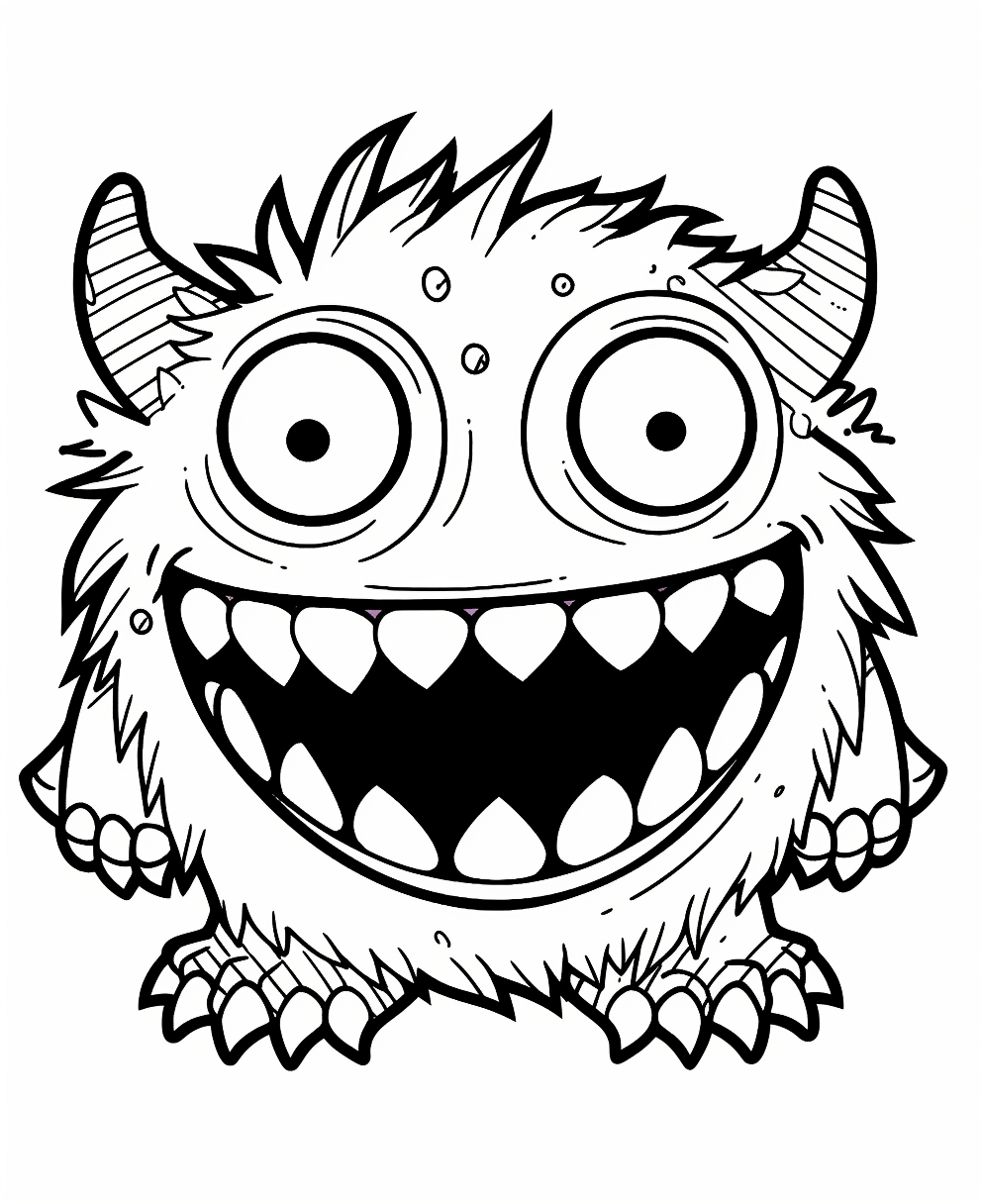 Mid-trip Chuckles: Monster Cartoon Coloring Page