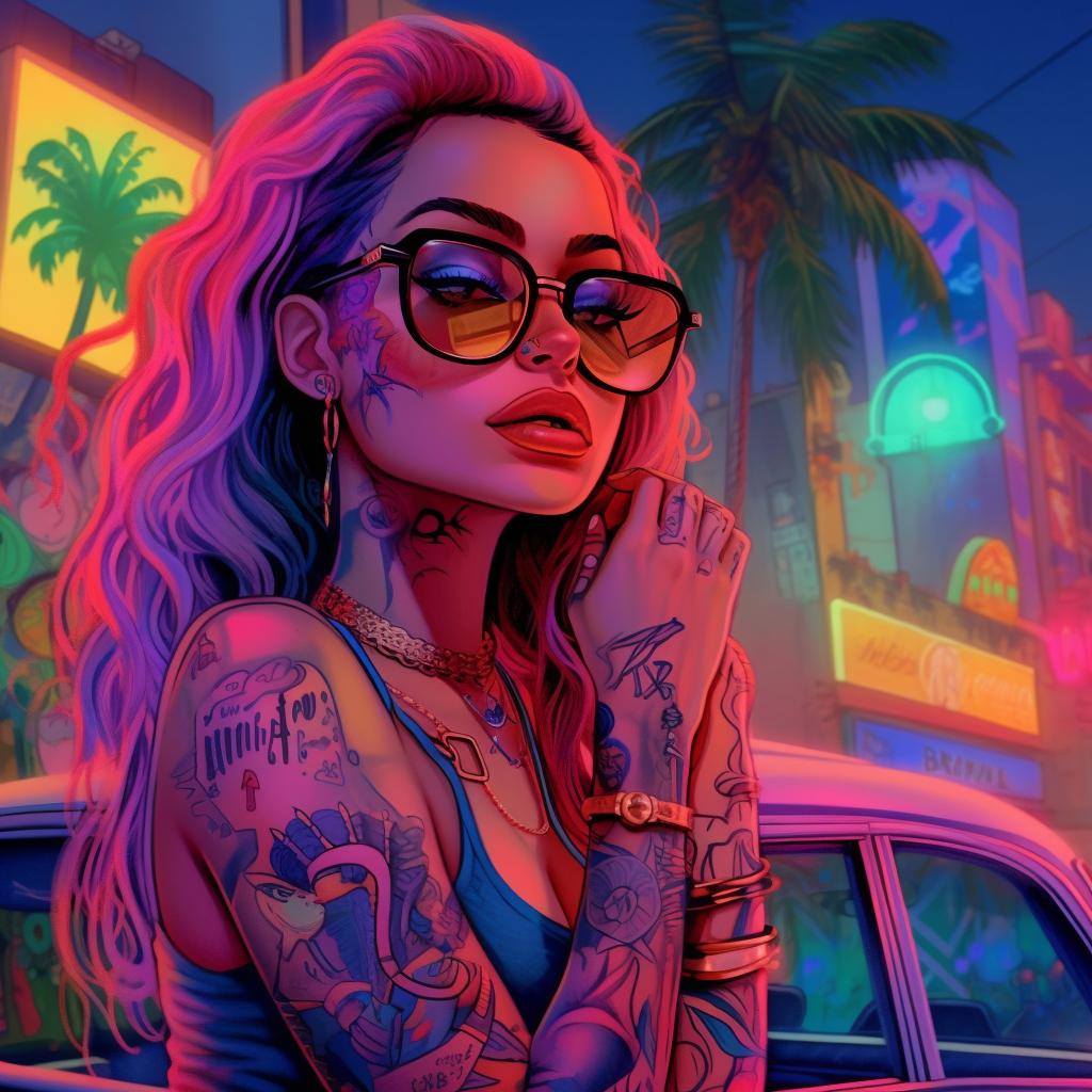 Neon Nights: Cyber Punk Miami Goddess Mid-Journey