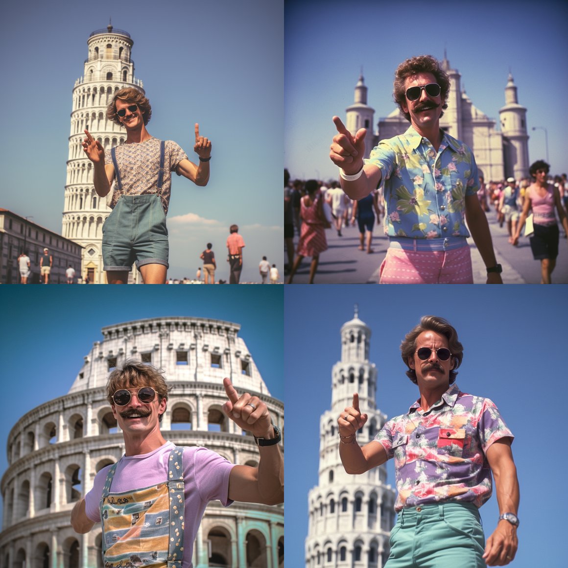 Retro German Tourist Stereotype at the Leaning Tower of Pisa
