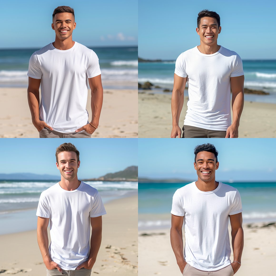 Hawaiian Beachside Male Model in Blank White Gildan 5000 T-Shirt