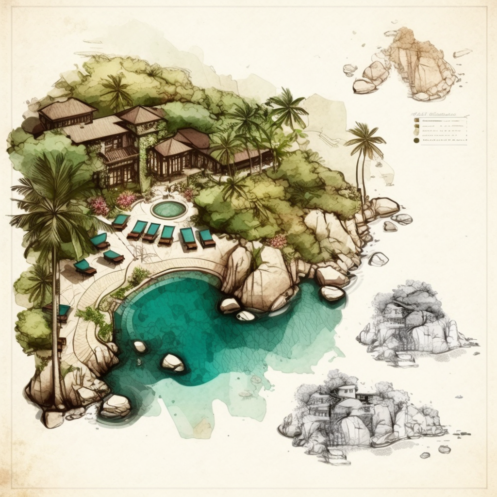 Mid-Journey Sketch Concept of a Seychelles Resort Pool Area