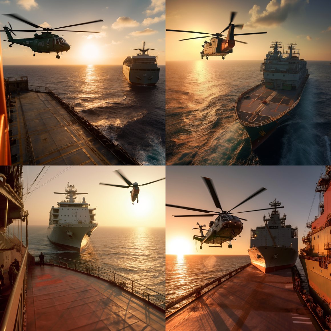 Sunlit Arrival: Helicopter Landing on a Moving Cargo Ship