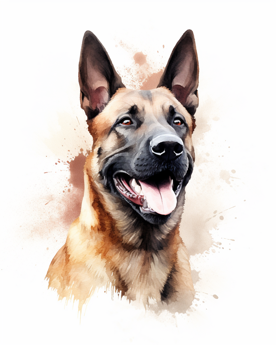 Happy Belgian Malinois Mid-Journey Portrait in Vibrant Watercolors