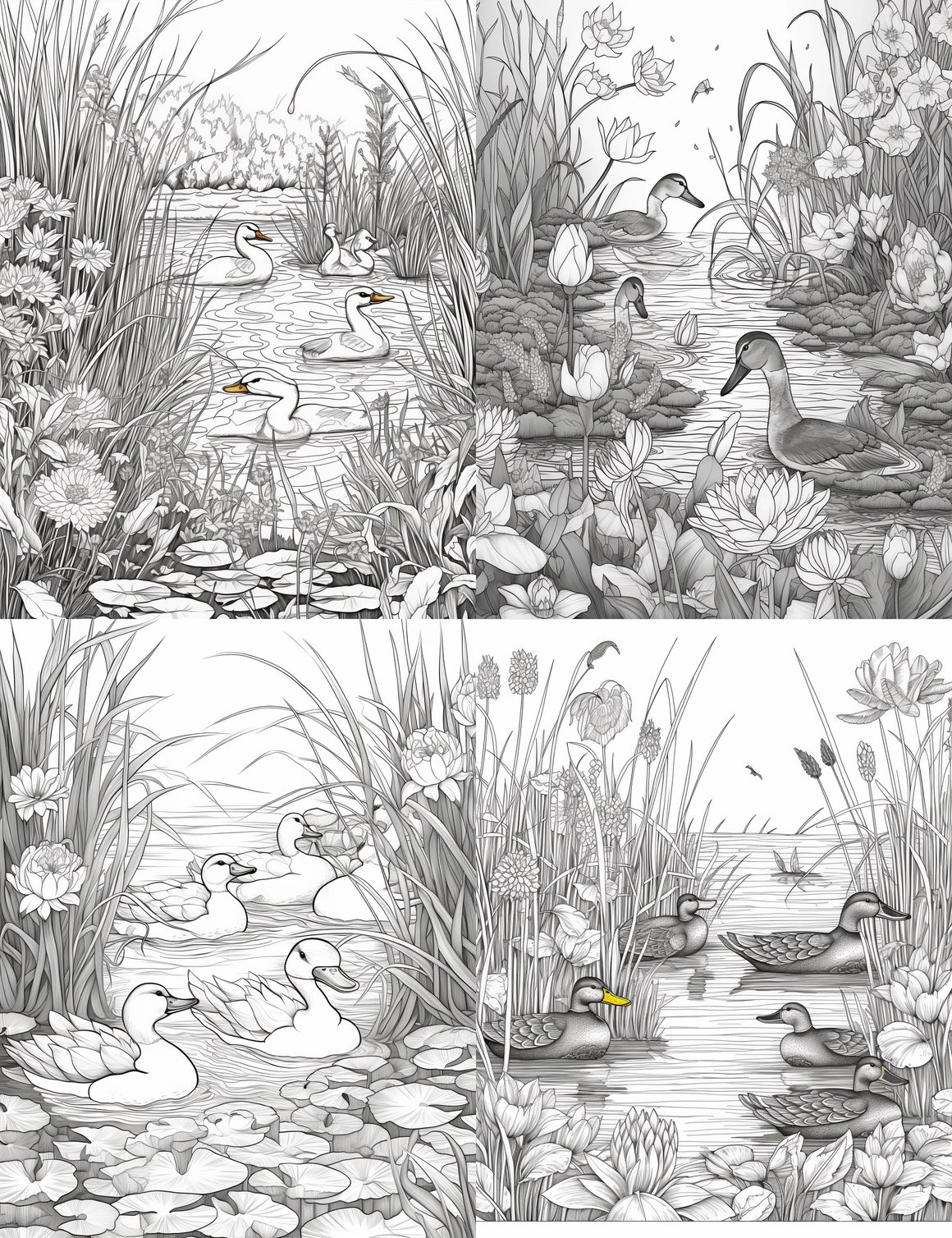 Detailed Duck Pond Coloring Page