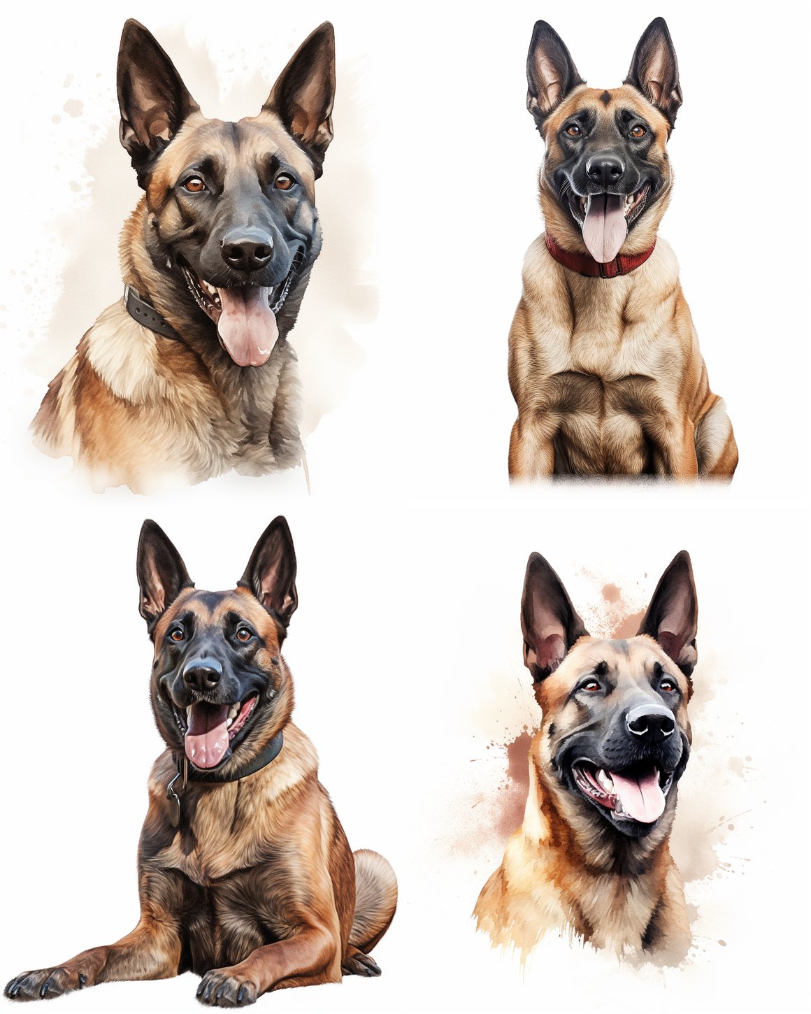 Happy Belgian Malinois Mid-Journey Portrait in Vibrant Watercolors