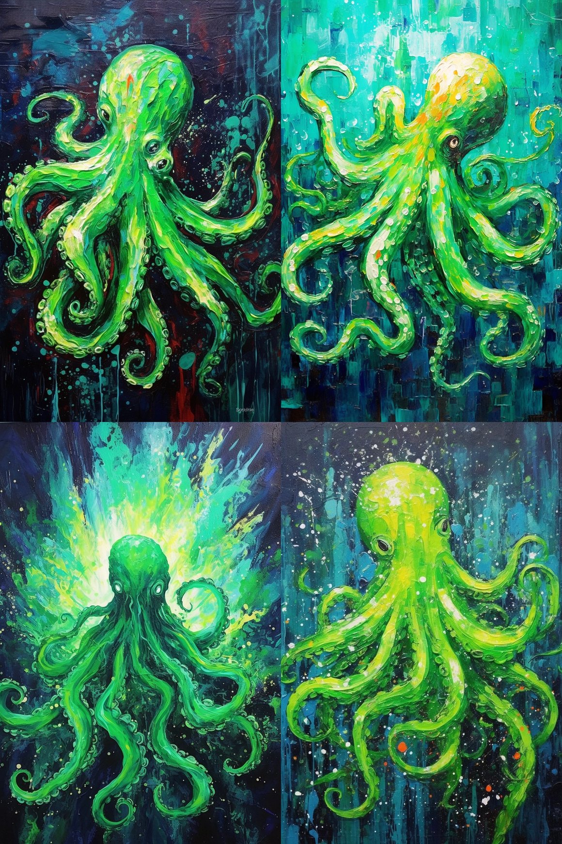 Neon Octopus Odyssey: An Abstract Undersea Journey