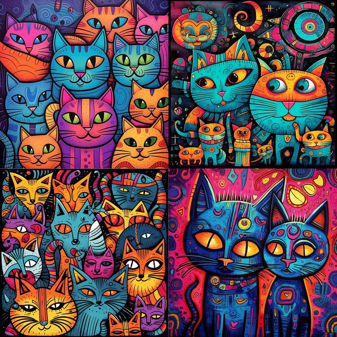 Hand-Drawn Vibrant Cartoon Cats Scratch Card Mid-Journey Prompt