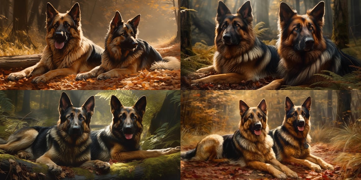 Two German Shepherds Resting in the Forest - 3D Photo-realistic Rendering