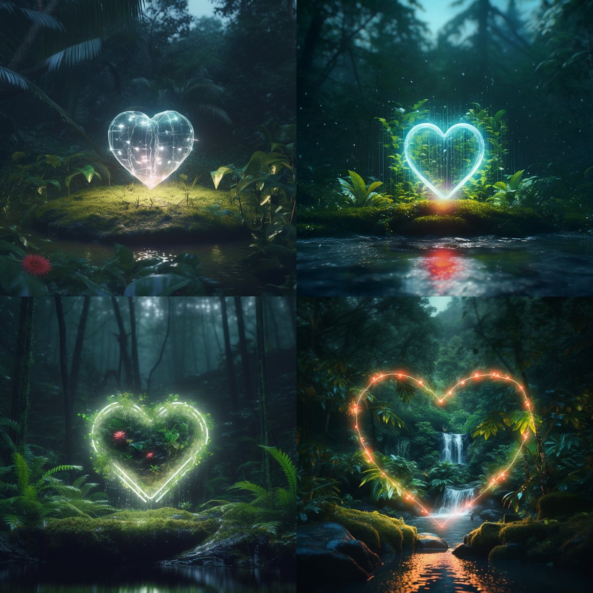 Neon Heart in Rainforest - 8K Cinematic Visualization Illustration
