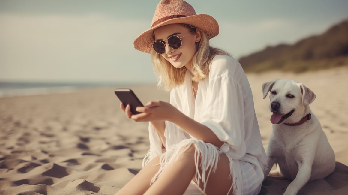 Summer Bliss: Woman with Dog at the Beach