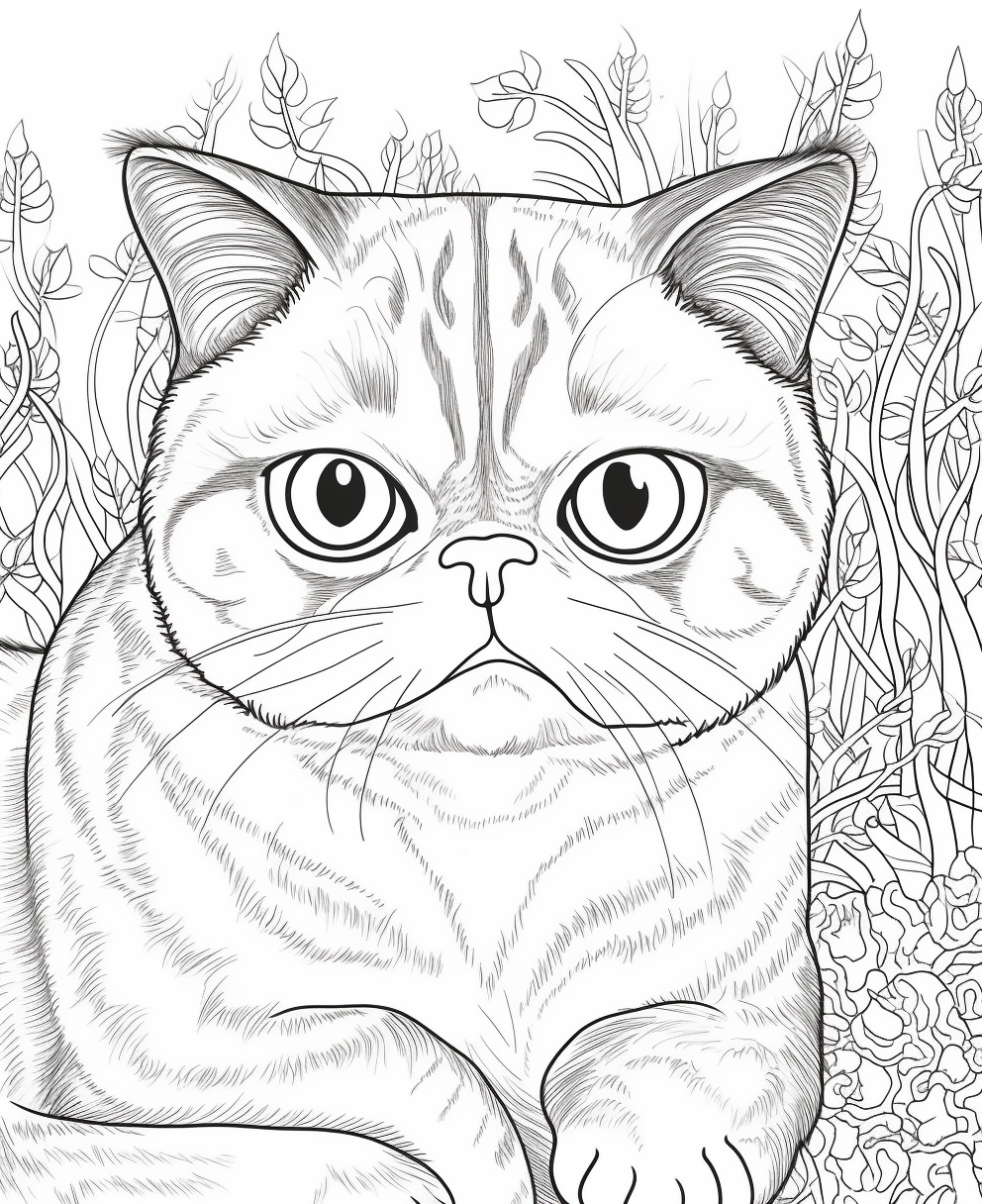 Chill Exotic Shorthair: Low Detail Adult Coloring Page