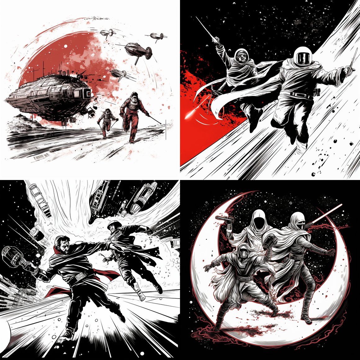 Clash of Fates: Intergalactic Showdown in Monochrome