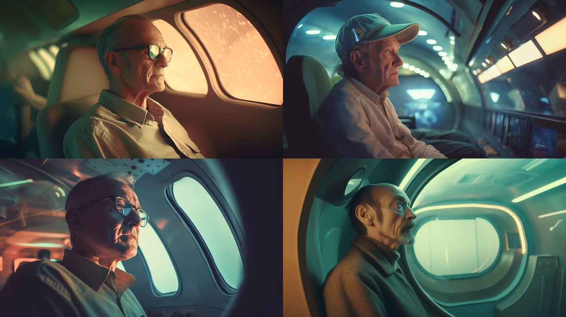 Retro-Futuristic Space Journey in Mid-Cinematic Shot
