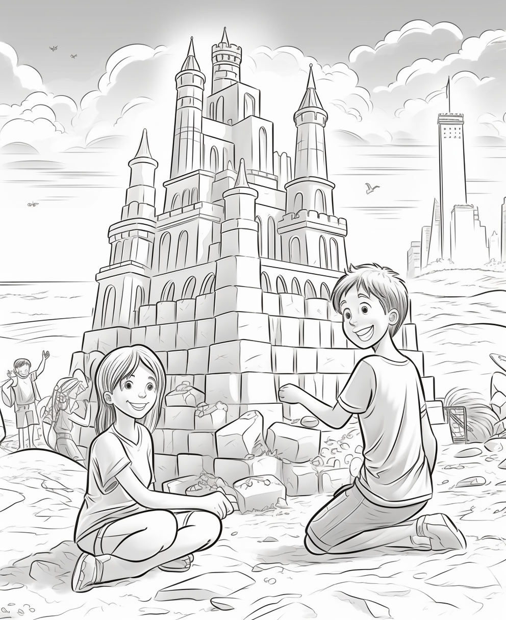 Summer Sandcastle Fun: Children's Coloring Page