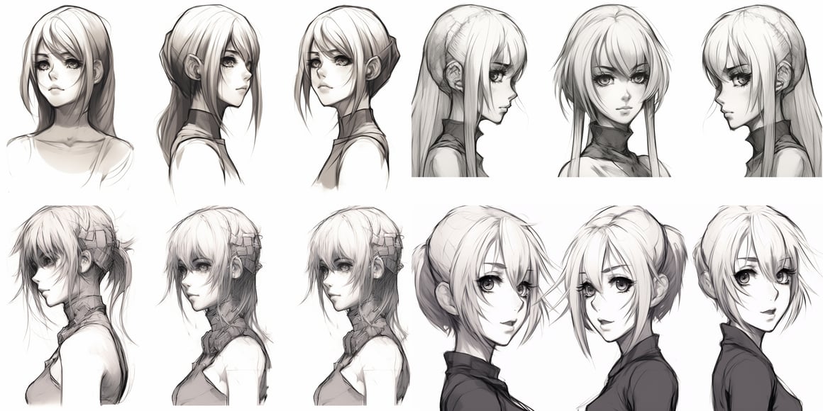 Detailed Anime Character Study in Monochrome