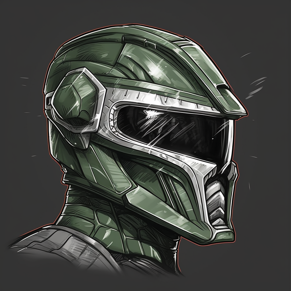 Detailed Line Art of the Green Mighty Morphin Power Ranger Helmet - Version 5
