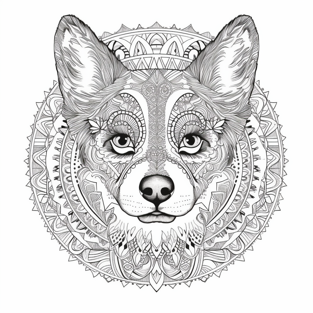 HD Clean Mandala Corgi Line Art - Coloring Page for Adults v5