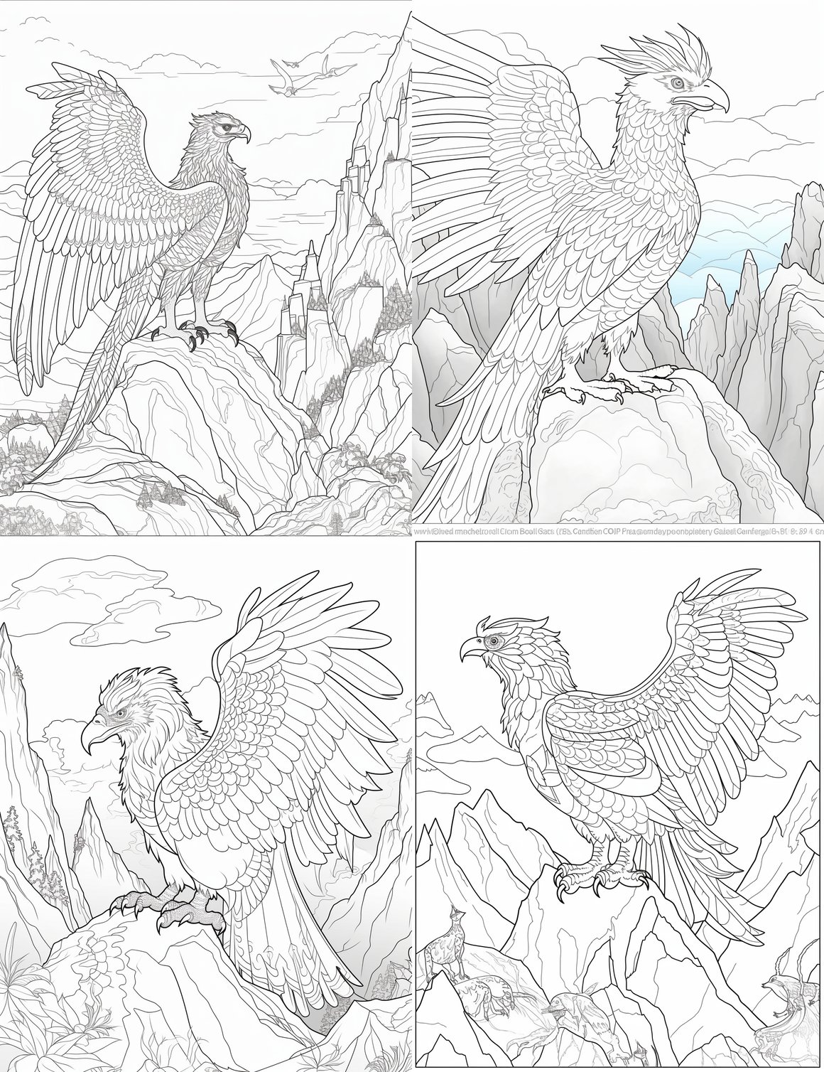 Gryphon's Mountaintop Majesty: A Line Art Coloring Page