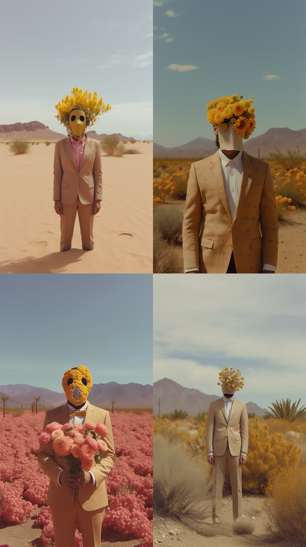Neoclassical Odyssey: Mysterious Flower Mask in the Desert