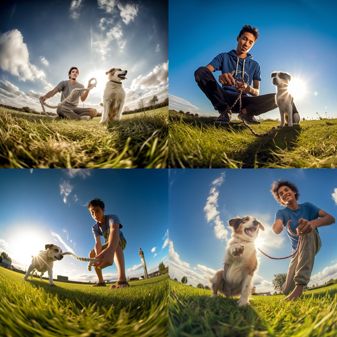 A Sunlit Playtime: Man's Best Friend Interaction