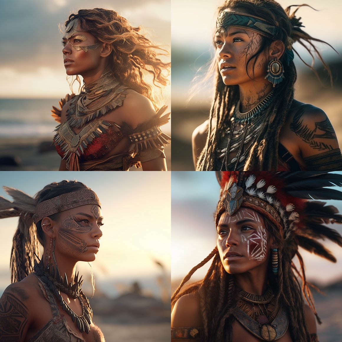 Tribal Warrior Woman on Beach in 8K Detail