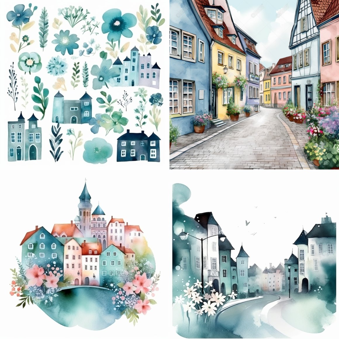 Retro Watercolor Clipart Collection