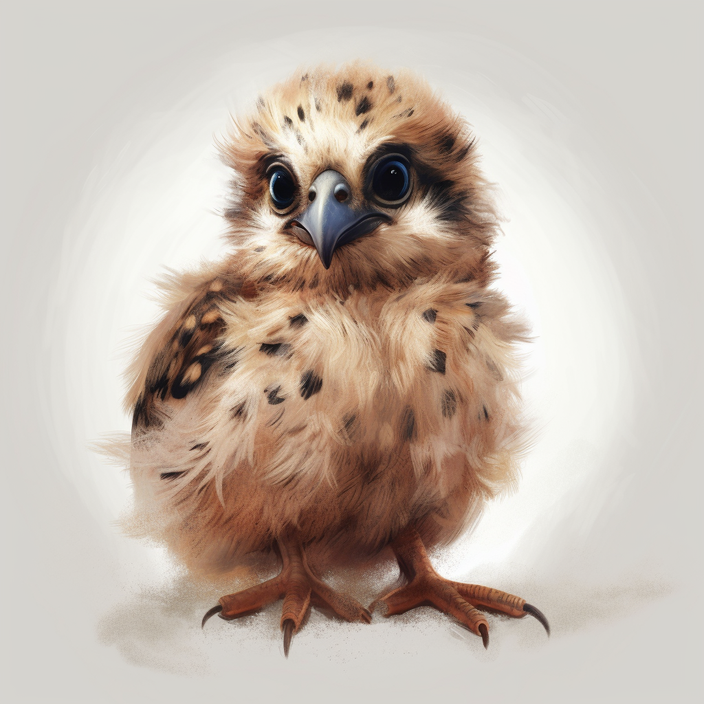 Artistic Detailed Illustration of a Charming Scruffy Baby Kestrel Chick
