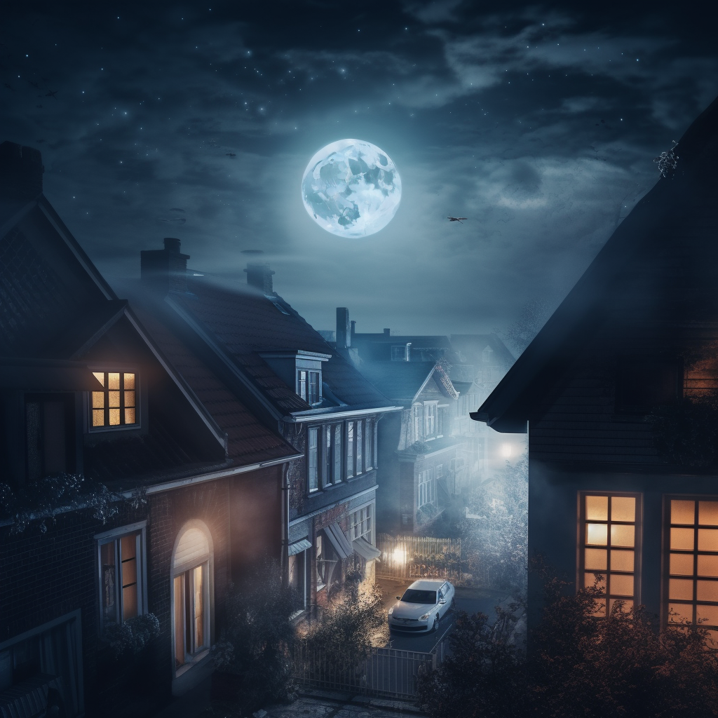 Midnight Flight Over Foggy Cityscape - Photorealistic Digital Art