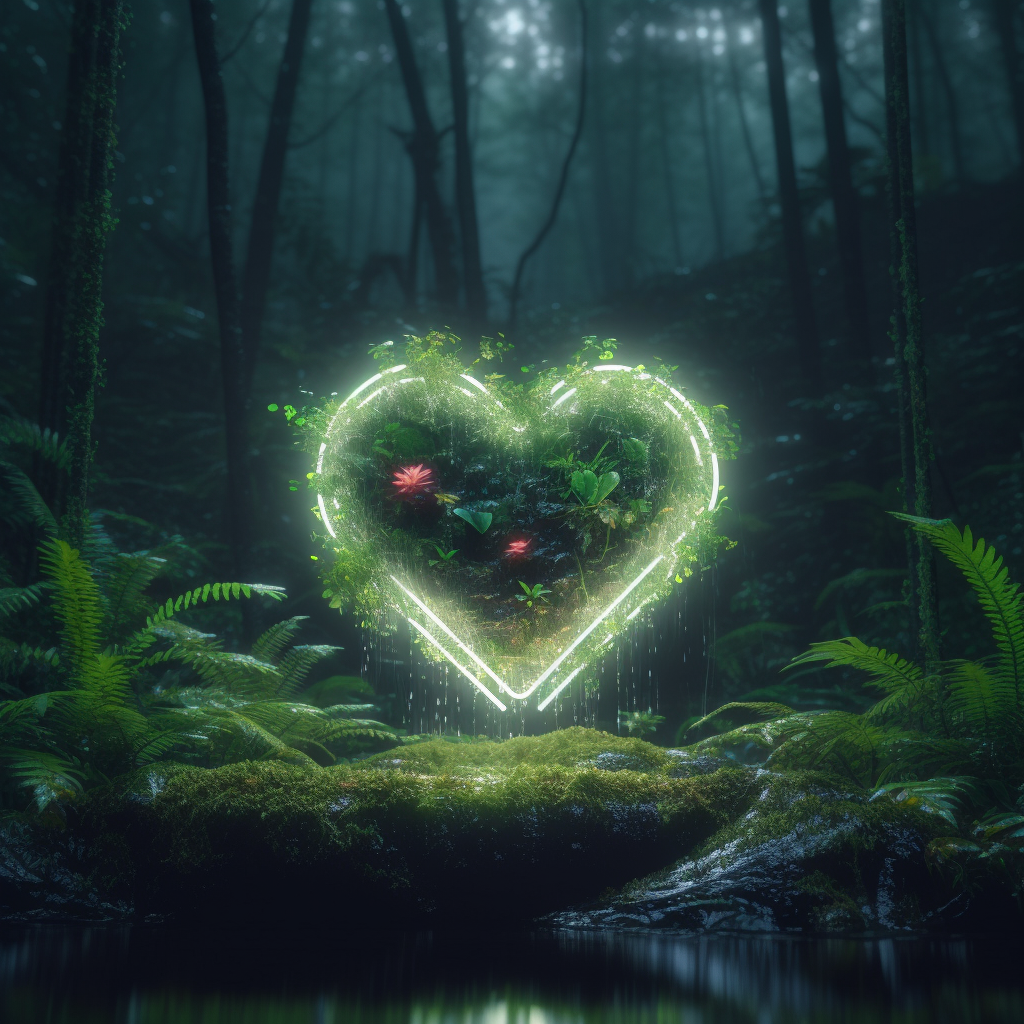 Neon Heart in Rainforest - 8K Cinematic Visualization Illustration