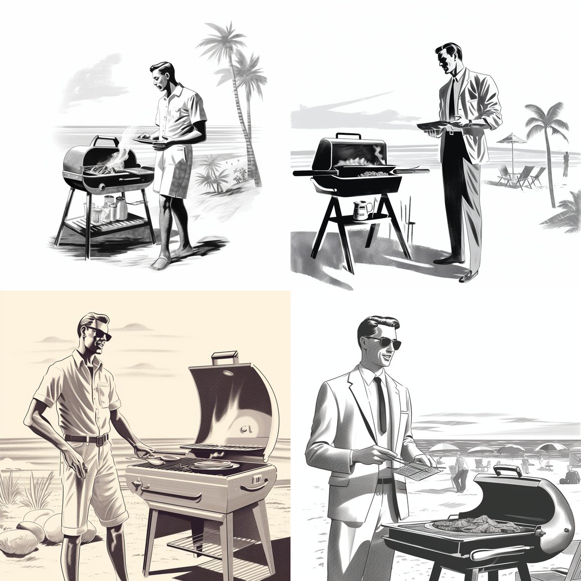 Retro Beach Barbecue: Mid-Century Male Illustration v5.1