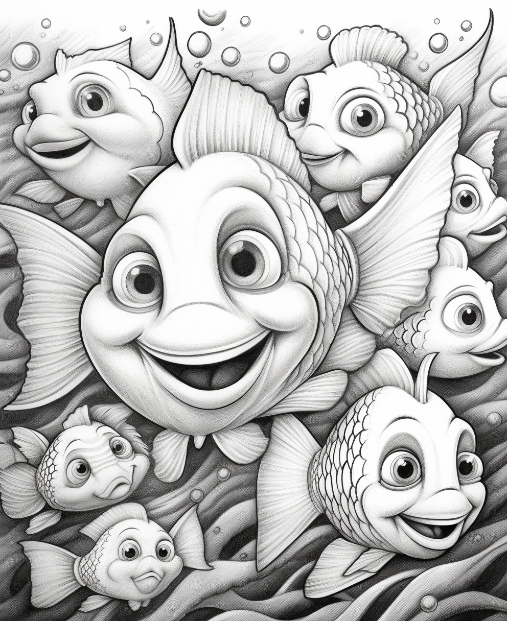 School of Happy Fish Coloring Page Activity