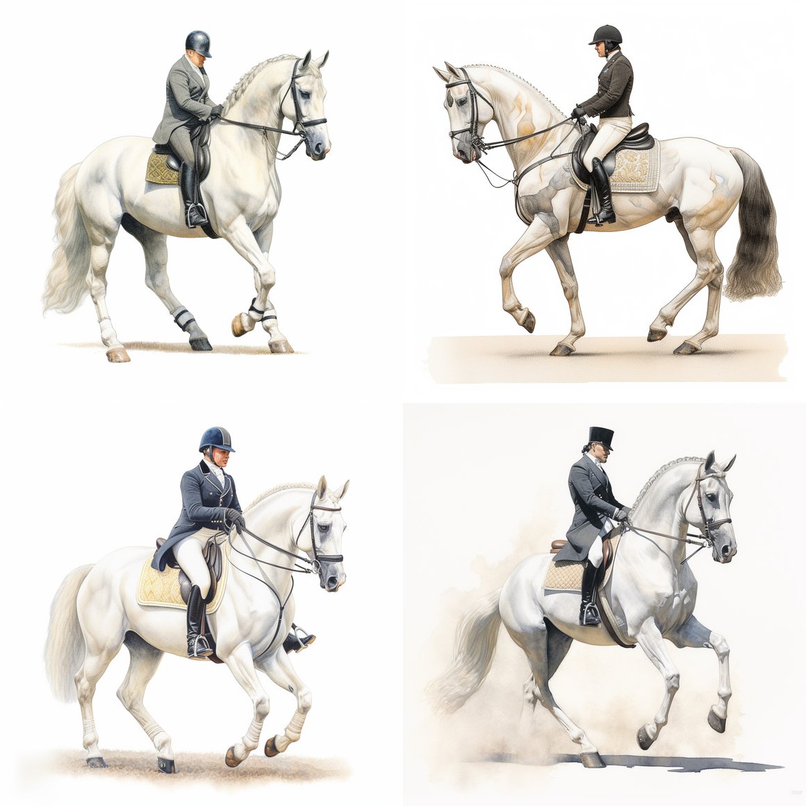 Detailed Illustration of Dressage Horse in Mid-Performance