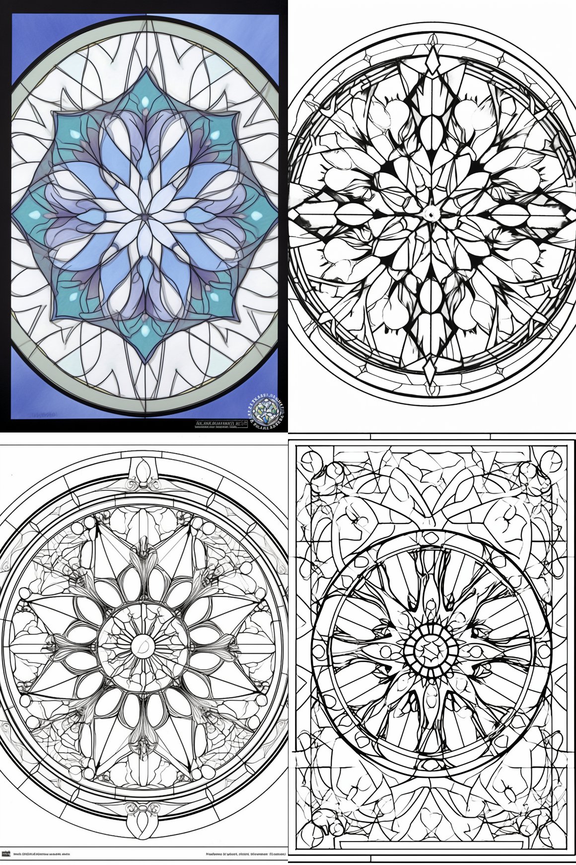 Mid-Way Tiffany Stained Glass Snowflake Coloring Page Design