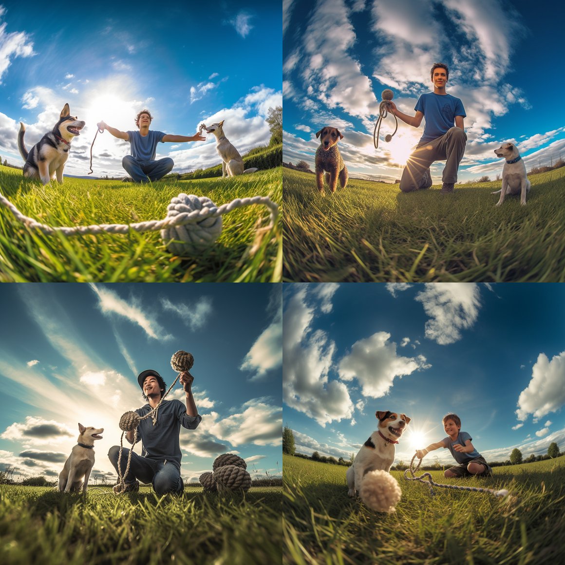 A Sunlit Playtime: Man's Best Friend Interaction