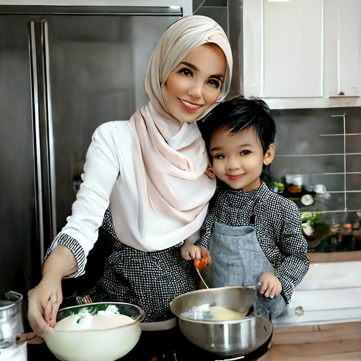 Healthy Cooking Time: A Modern Malay Mom and Her Young Son