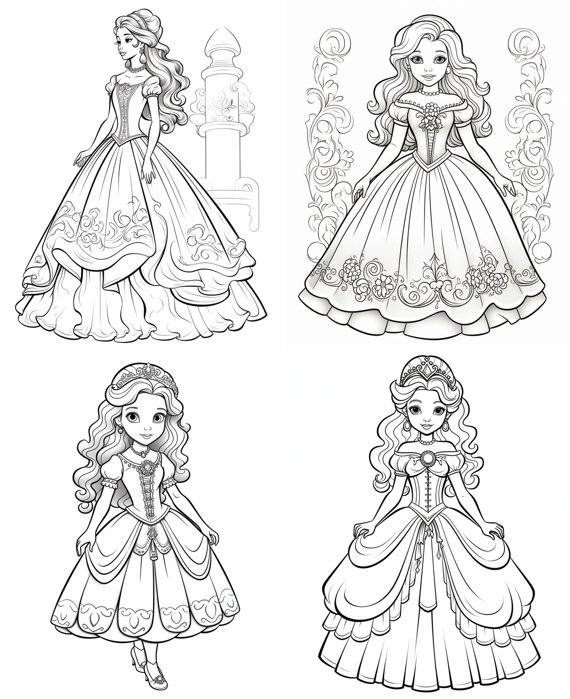 Princess Cartoon Style Coloring Page for Children
