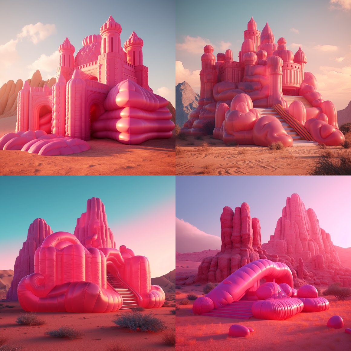 Neon Desert Bouncy Castle: A Vibrant Acrylic Adventure