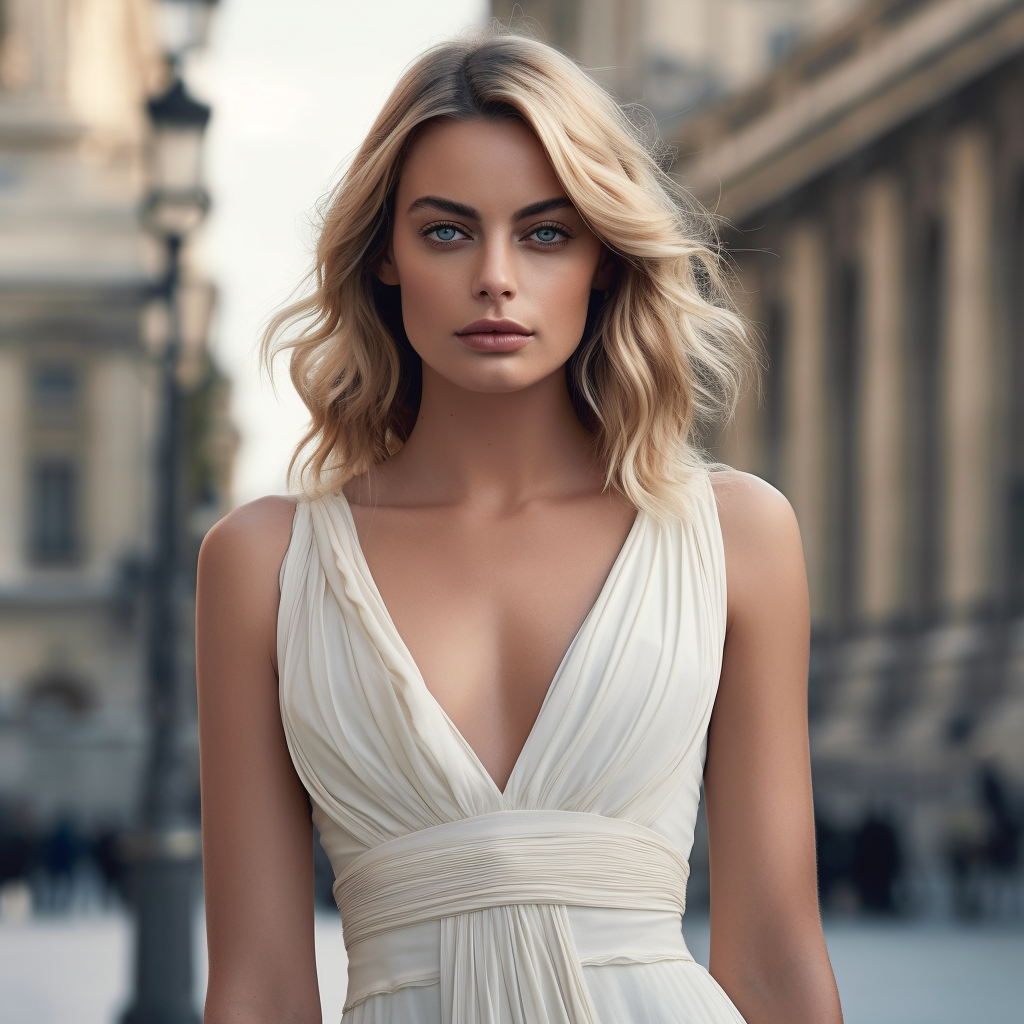 Mid-Trip Elegance: Margot Robbie in Vintage Chic in Paris