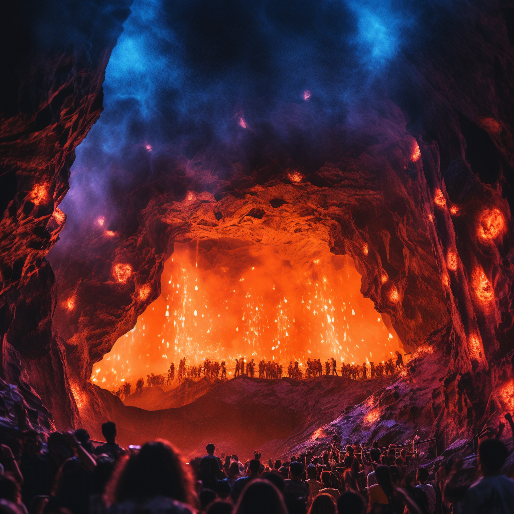 A Fiery Rave with DJ David Guetta at Volcano Athena - Mid-Journey ...