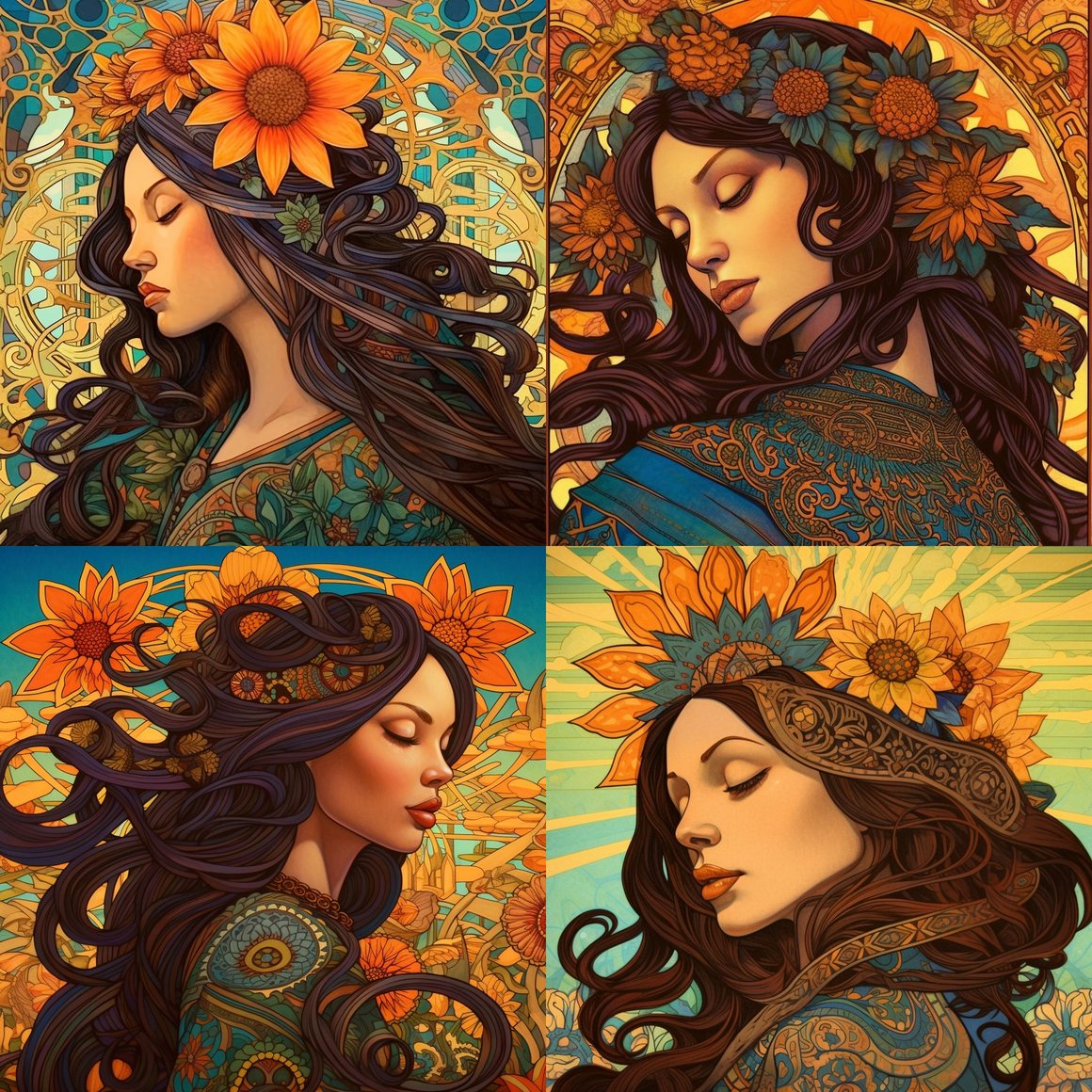 Art Nouveau Meets Psychedelic Sunflower Goddess