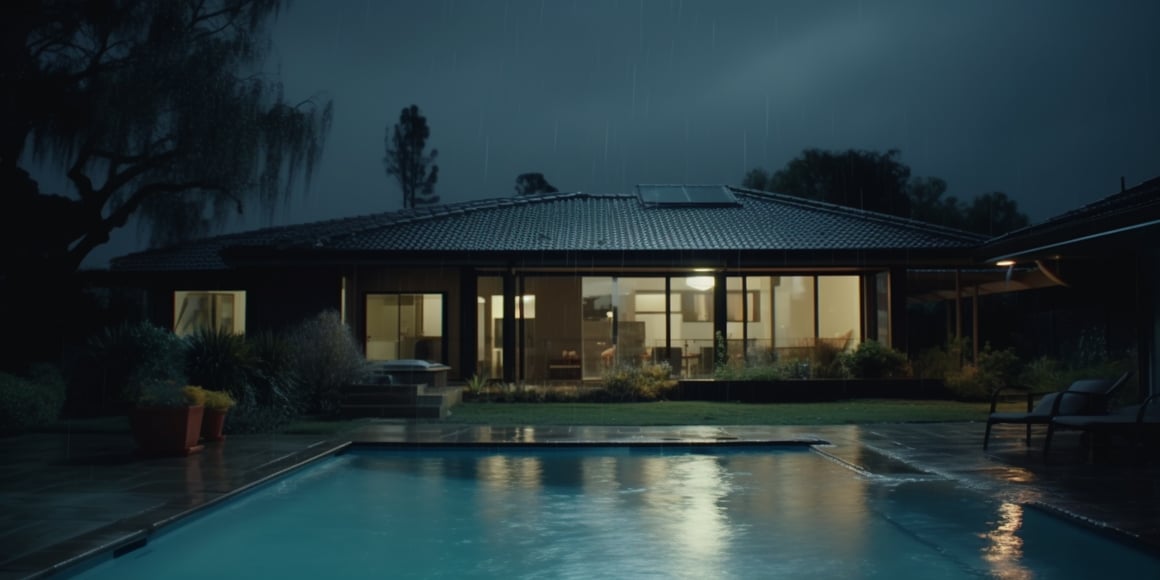 Chilling Night by the Pool: Horror Cinematic Shot