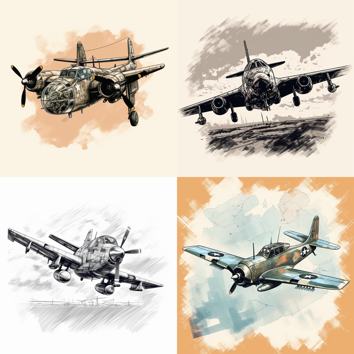 Hand-Drawn US Military Aircraft Mid-Journey