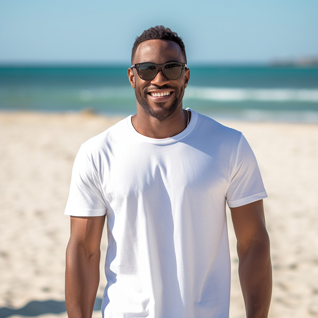 Hawaiian Beach Photoshoot with Suave African American Model in Plain White Tee