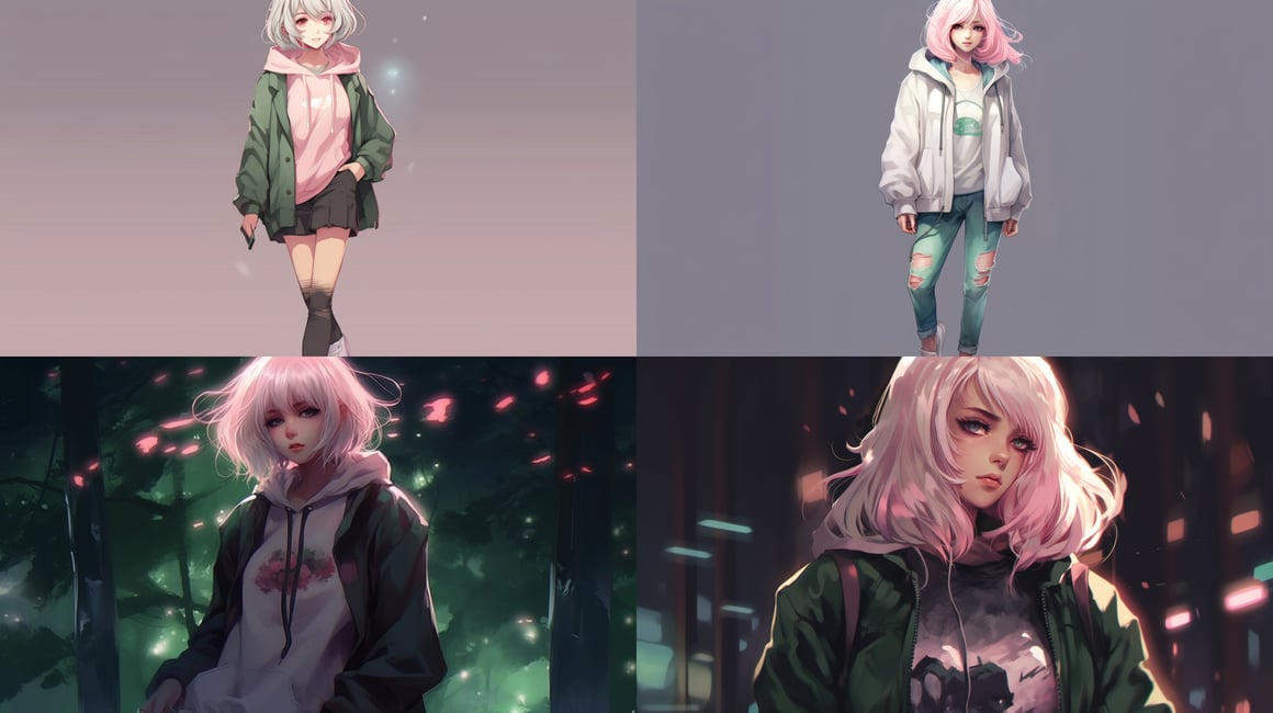 Midnight Encounter: Kawaii Anime Girl Portrait